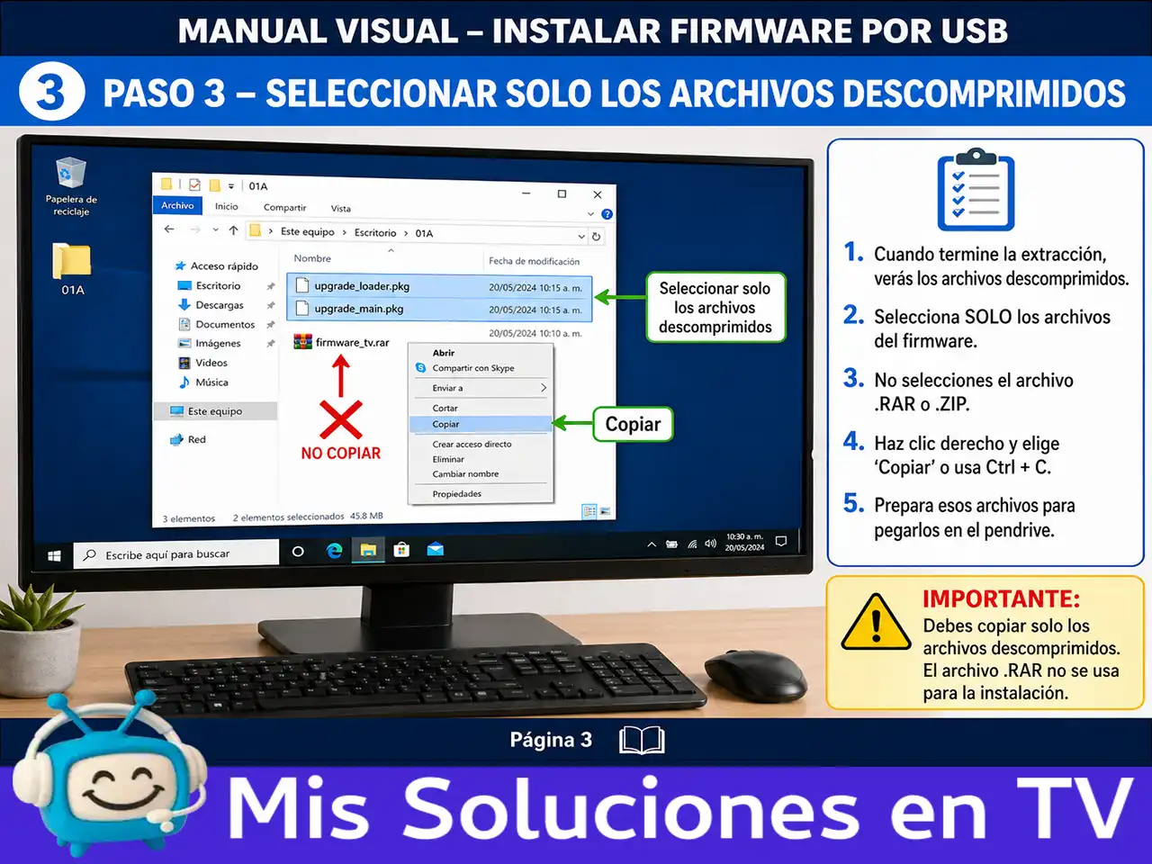 Instrucción visual paso 3 para preparar pendrive USB