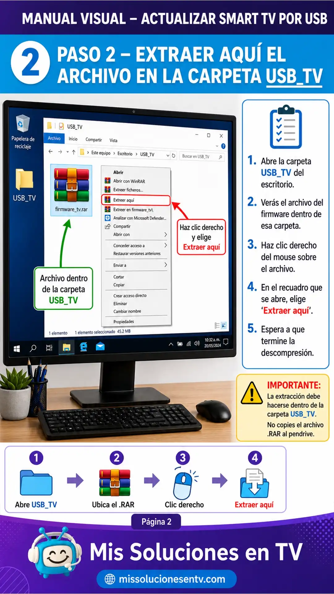 Paso 2 - Extraer aquí el archivo en la carpeta USB_TV