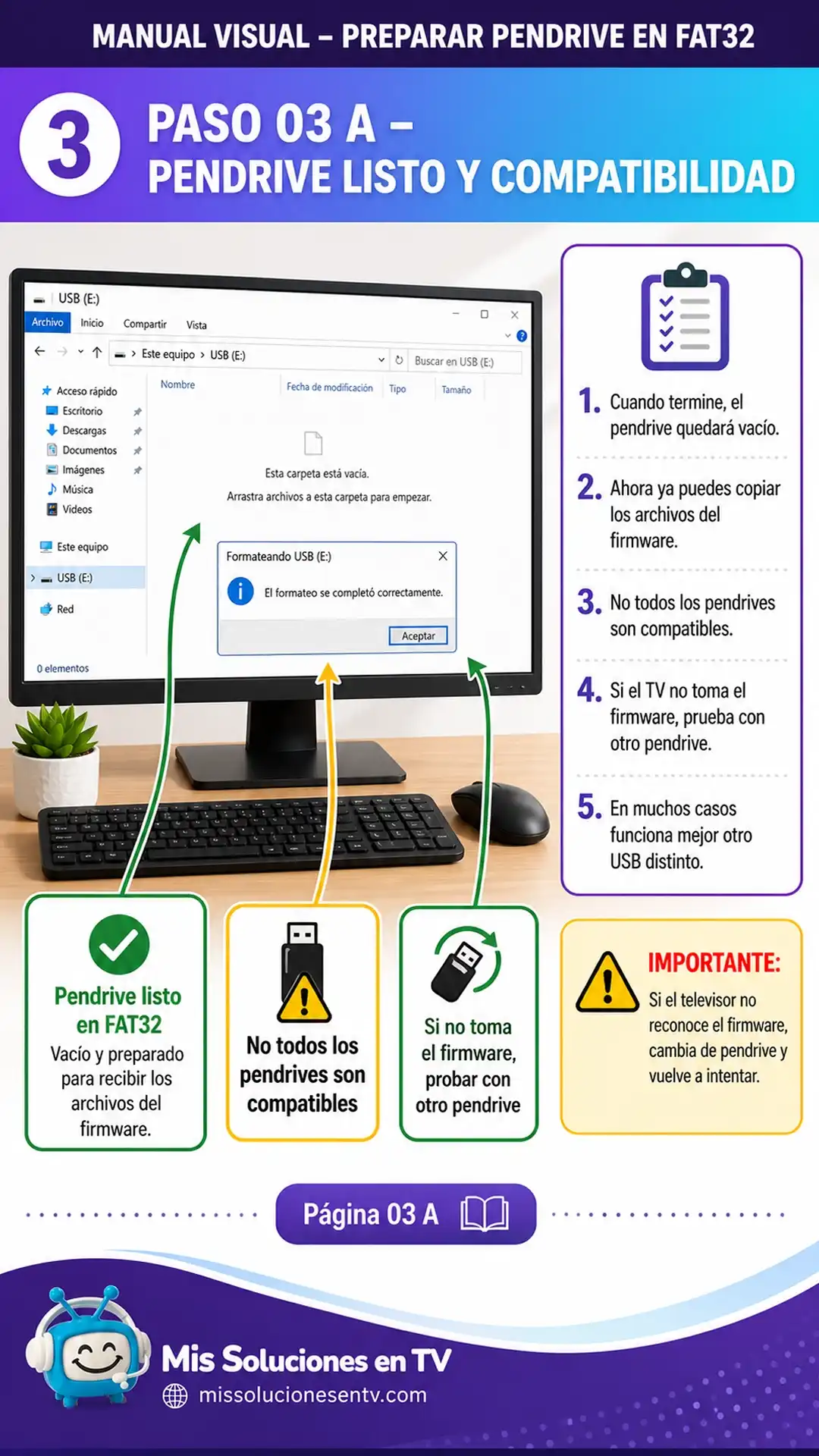Paso 03 A - Pendrive listo y compatibilidad