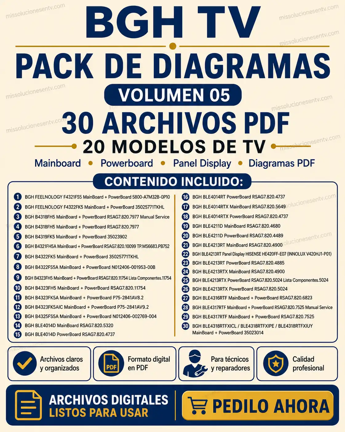 BGH TV Volumen 05 listado completo de modelos, placas y códigos